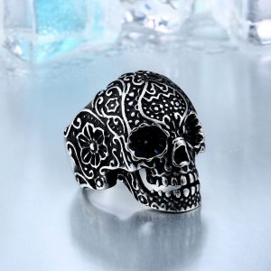 garden flower skull ring 4 300x300 - Carved Skeleton Ring