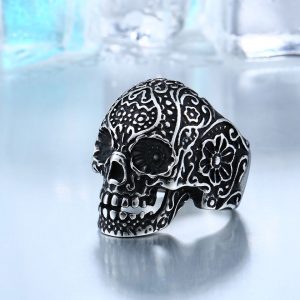 garden flower skull ring 6 300x300 - Carved Skeleton Ring