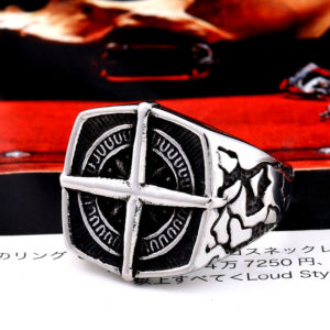 BEIER Fashion lychee viking geometric stainless steel men pirate compass ring Punk Cross Finger ring Vintage 3 300x300 - Cross Compass Ring
