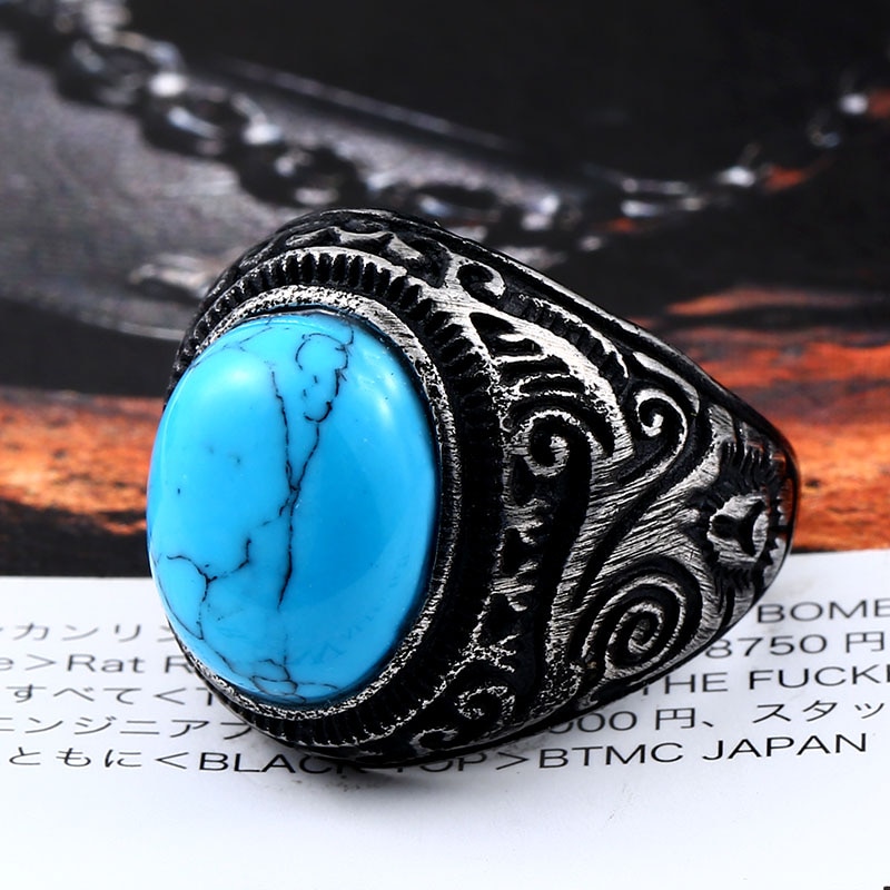 BEIER New Natural Oval Opal Green Stone Ring Stainless Steel Vintage Nobel Palace Product For Woman 2 - Retro Nobel Palace Ring