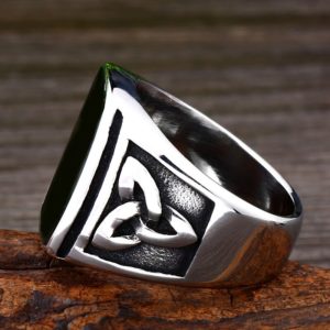 BEIER Punk Titanium Steel Ring for Men Jewelry Flat Black Stone Valknut Signet Ring Odin Symbol 3 300x300 - Viking Celtic Ring
