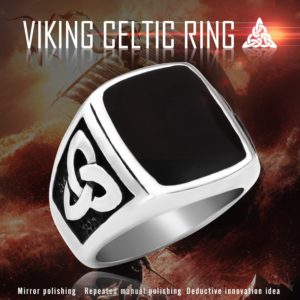 BEIER Punk Titanium Steel Ring for Men Jewelry Flat Black Stone Valknut Signet Ring Odin Symbol 300x300 - Viking Celtic Ring