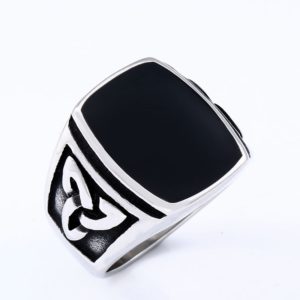 BEIER Punk Titanium Steel Ring for Men Jewelry Flat Black Stone Valknut Signet Ring Odin Symbol 4 300x300 - Viking Celtic Ring