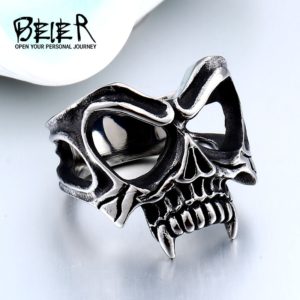 BEIER Unique 316L stainless steel Gothic Casting Evil Damn Vampire Skull mark Ring Punk jewelry for 1 300x300 - Vampire Skull Ring