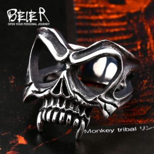 BEIER Unique 316L stainless steel Gothic Casting Evil Damn Vampire Skull mark Ring Punk jewelry for 2 300x300 - Vampire Skull Ring