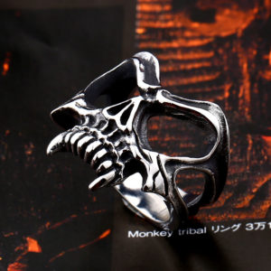 BEIER Unique 316L stainless steel Gothic Casting Evil Damn Vampire Skull mark Ring Punk jewelry for 4 300x300 - Vampire Skull Ring